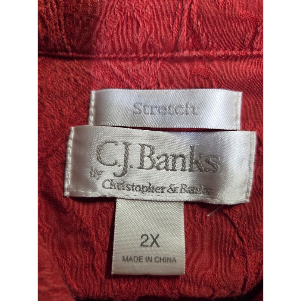 CJ Banks Red Paisley Textured Button Front Jacket Stretch Womens 2X Spring - Picture 5 of 7